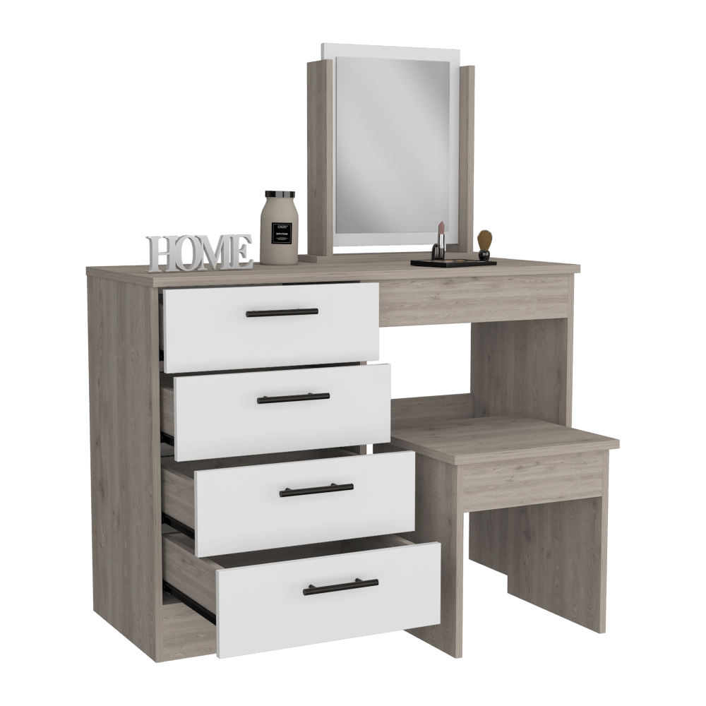 Mueble Tocador Kylian Ceniza Y Blanco