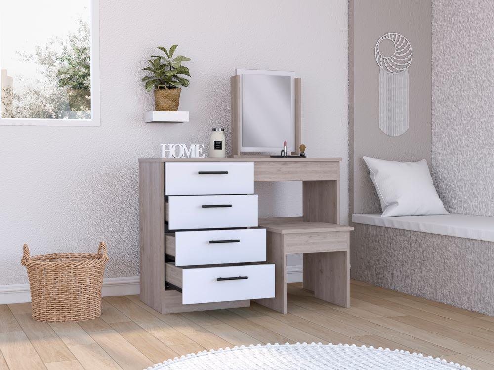 Mueble Tocador Kylian Ceniza Y Blanco