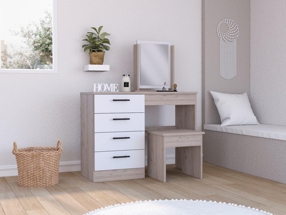 Mueble Tocador Kylian Ceniza Y Blanco
