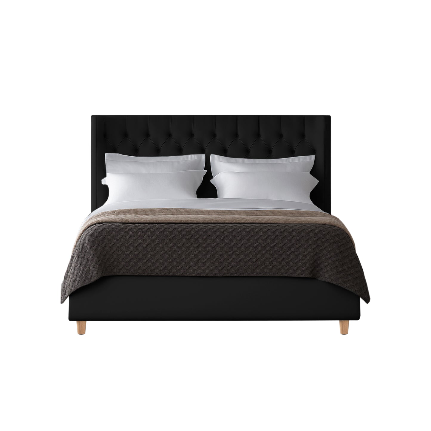 Base Cama con Espaldar + Colchon Sencillo Marfil  negro