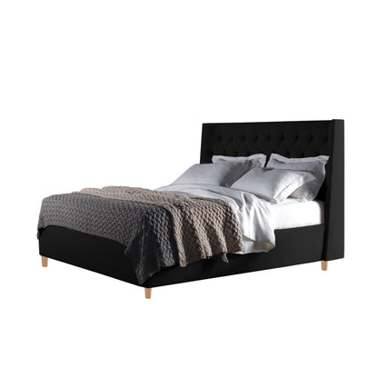 Base Cama con Espaldar + Colchon Doble Marfil  negro