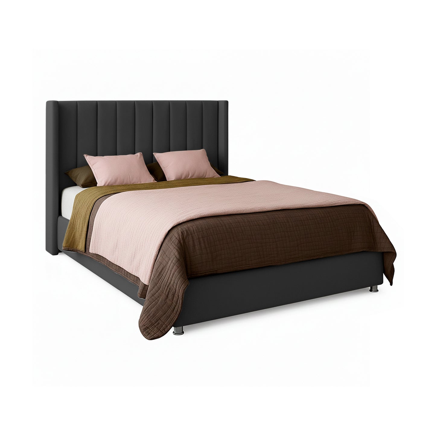 Base Cama con Espaldar + Colchon + Puff Baul Doble Julieta  negro