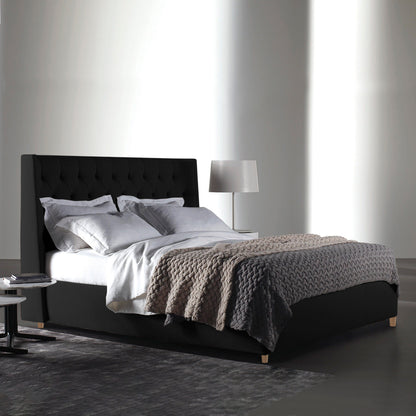 Base Cama con Espaldar + Colchon Doble Marfil  negro