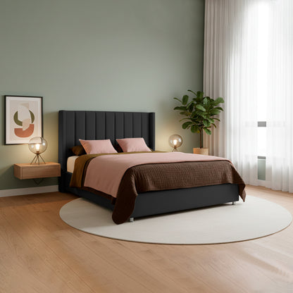 Base Cama con Espaldar + Colchon + Puff Baul Doble Julieta  negro