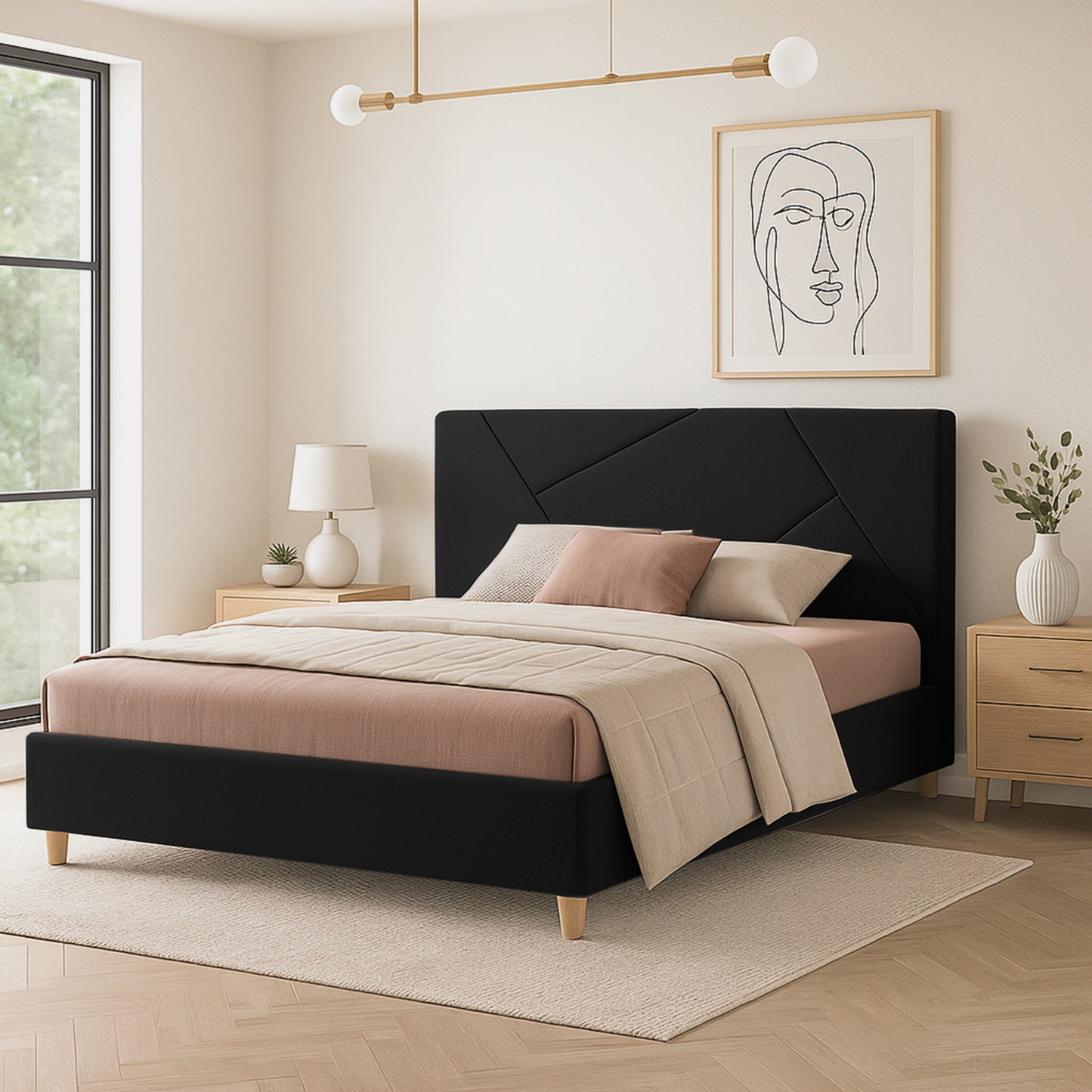 Base Cama Con Espaldar King Hampton Negro
