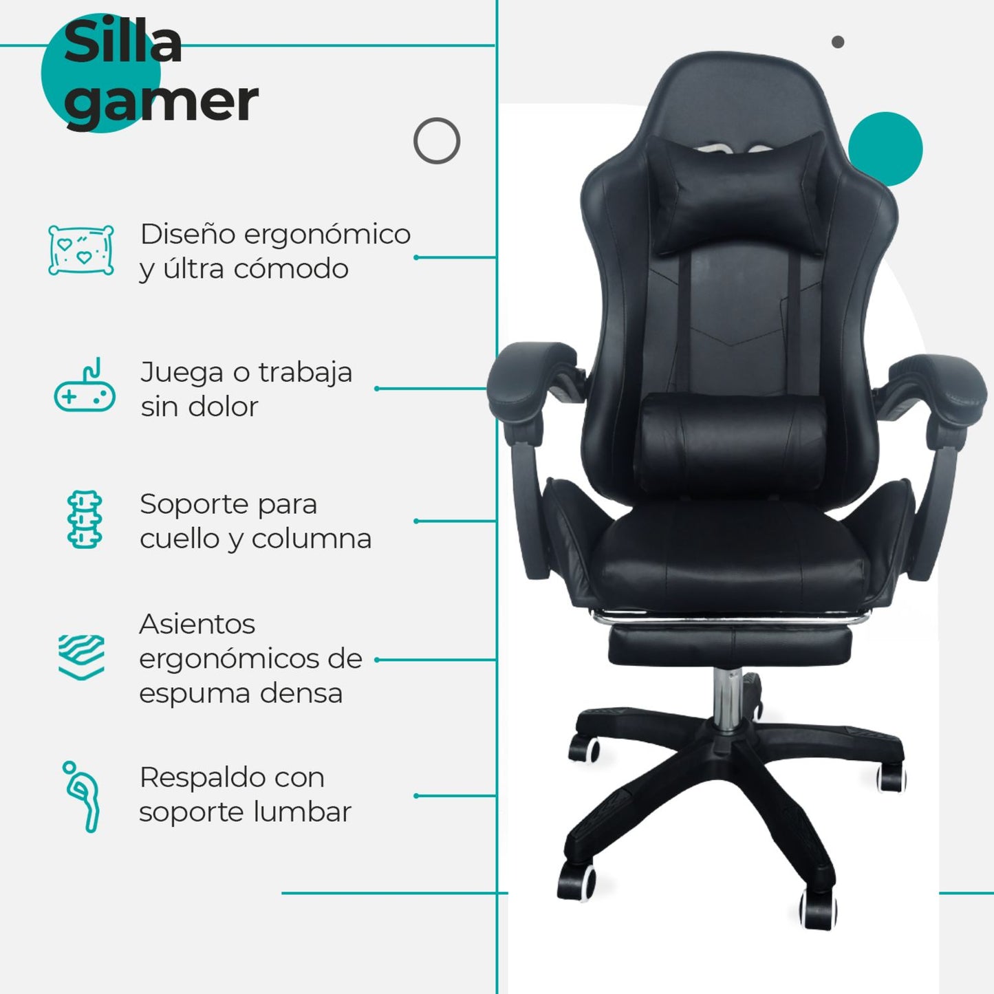 Silla Gamer Ergonomica Reclinable Kairo Negro