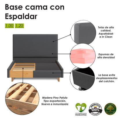 Base Cama con Espaldar Sencillo Infantil Nino 100x190x115 azul cielo