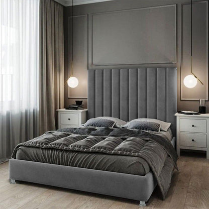 Base Cama Con Espaldar Queen Natura Gris Plomo