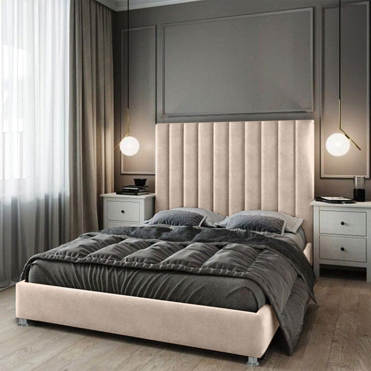 Base Cama con Espaldar + Colchon Doble Natura  beige