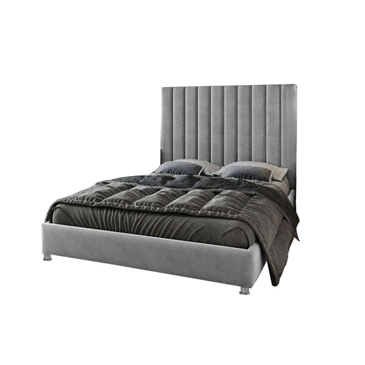 Base Cama con Espaldar + Colchon Doble Natura  gris plata