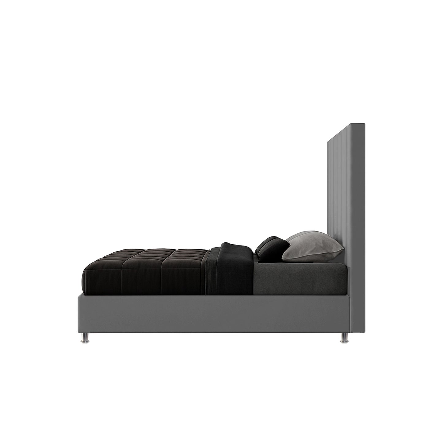 Base Cama con Espaldar + Colchon Doble Natura  gris plata