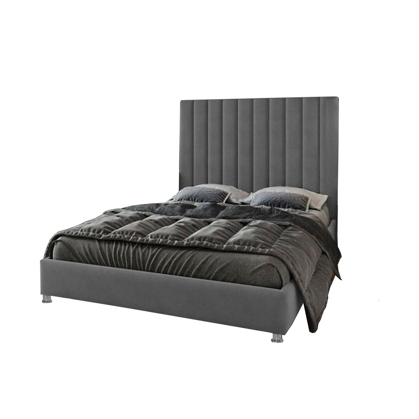 Base Cama con Espaldar + Colchon Doble Natura  gris plomo