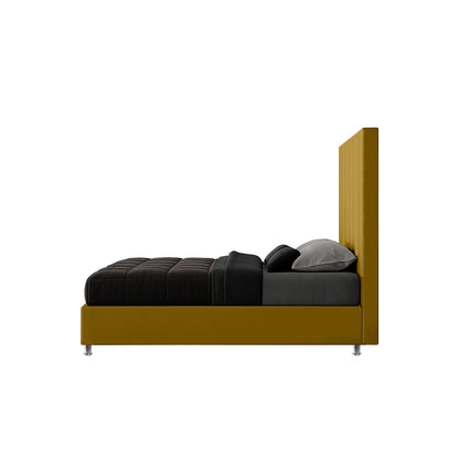 Base Cama con Espaldar + Colchon Doble Natura  mostaza