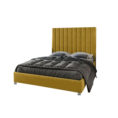 Base Cama con Espaldar + Colchon Doble Natura  mostaza