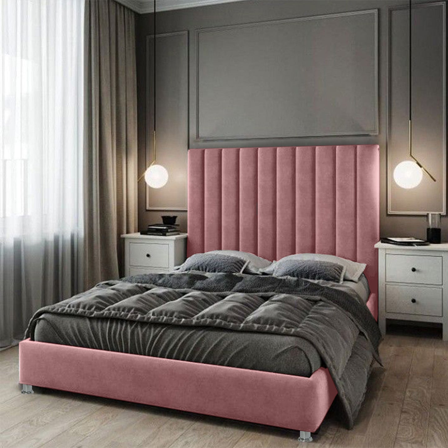 Base Cama con Espaldar + Colchon Doble Natura  salmon