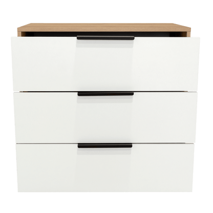 Organizador Serion Café Claro Y Blanco, Con Tres Cajones Multiusos Y Manijas Metálicas