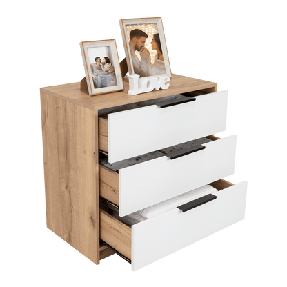 Organizador Serion Café Claro Y Blanco, Con Tres Cajones Multiusos Y Manijas Metálicas