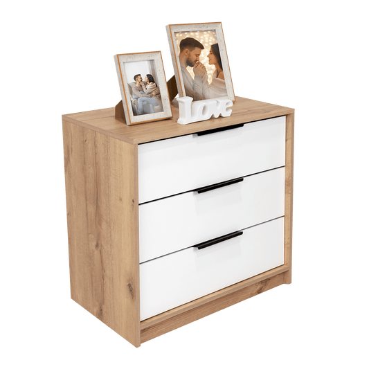 Organizador Serion Café Claro Y Blanco, Con Tres Cajones Multiusos Y Manijas Metálicas
