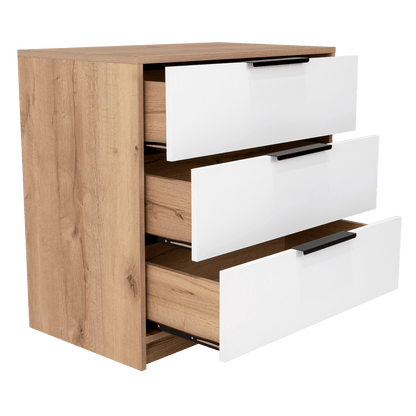 Organizador Serion Café Claro Y Blanco, Con Tres Cajones Multiusos Y Manijas Metálicas