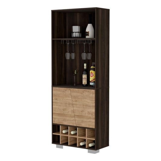 Bar Esquinero Surus, Caoba Y Miel, Con Espacio Para Botellas Y Porta Copas