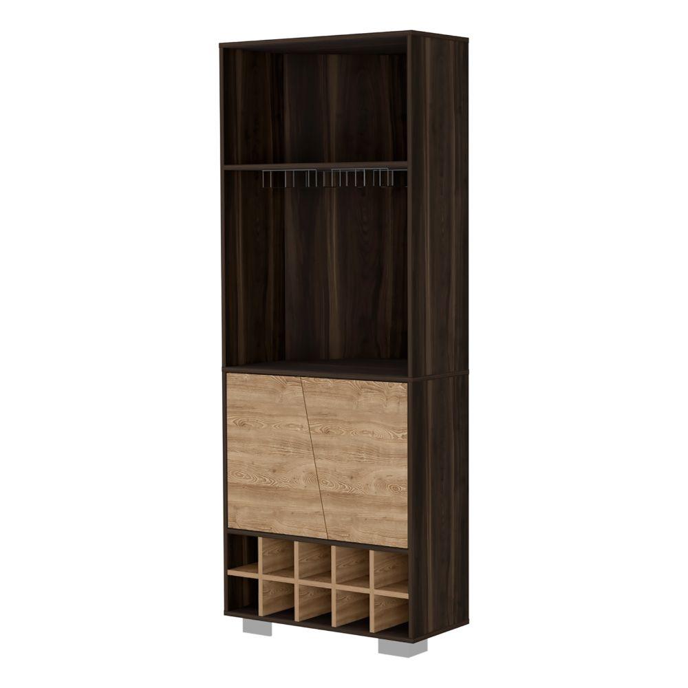 Bar Esquinero Surus, Caoba Y Miel, Con Espacio Para Botellas Y Porta Copas