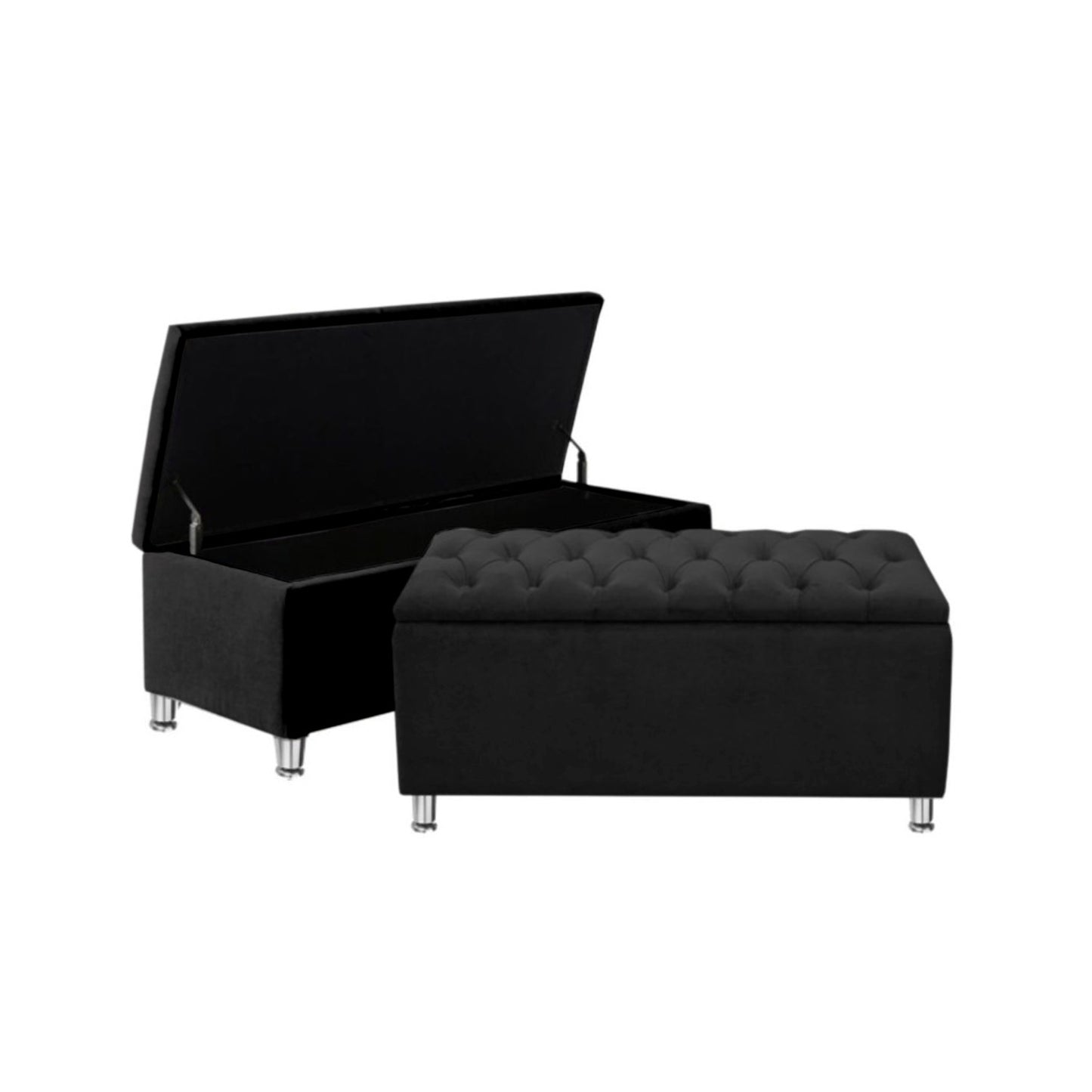 Base Cama con Espaldar + Colchon + Puff Baul Sencillo Julieta  negro