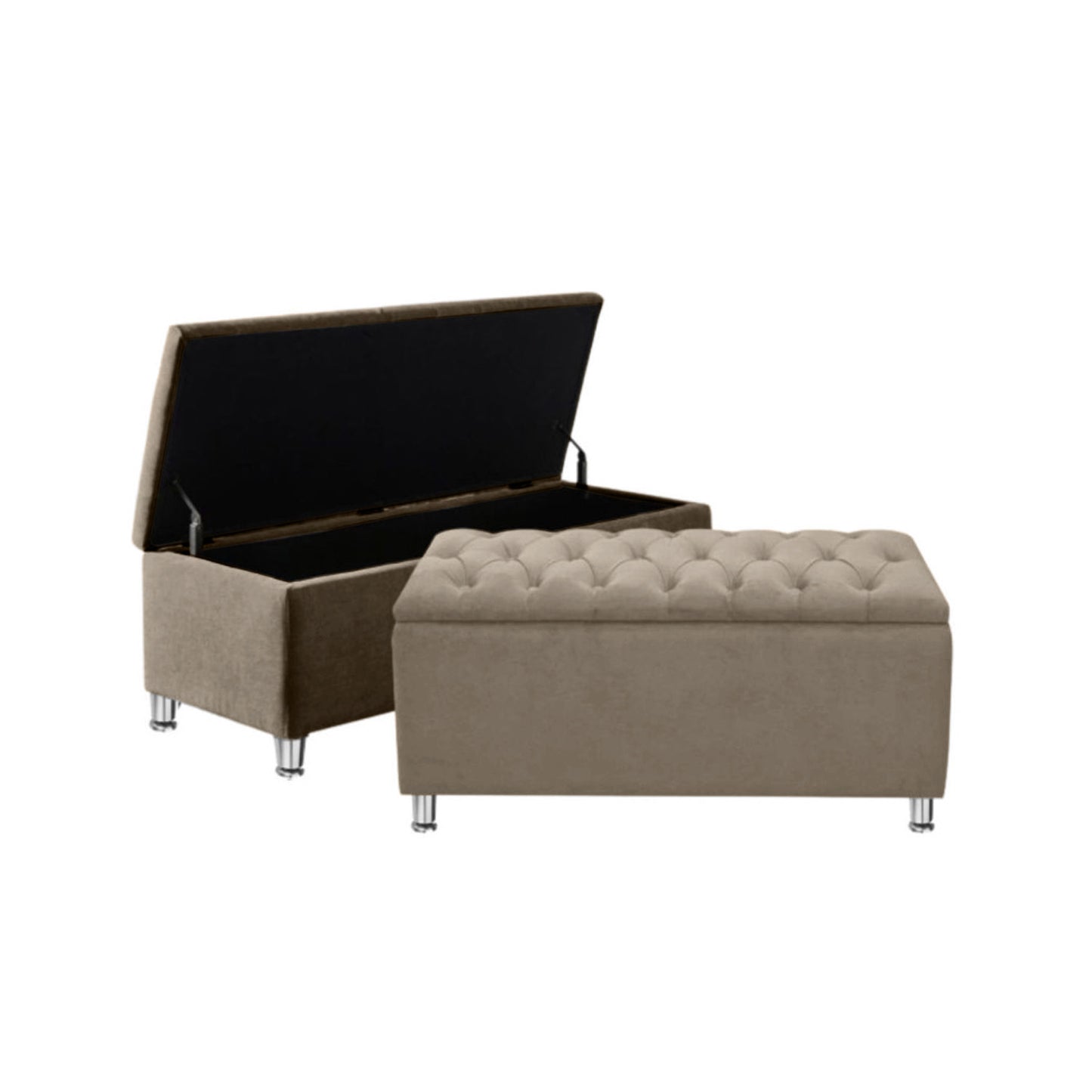 Base Cama con Espaldar + Colchon + Puff Baul Sencillo Julieta  taupe