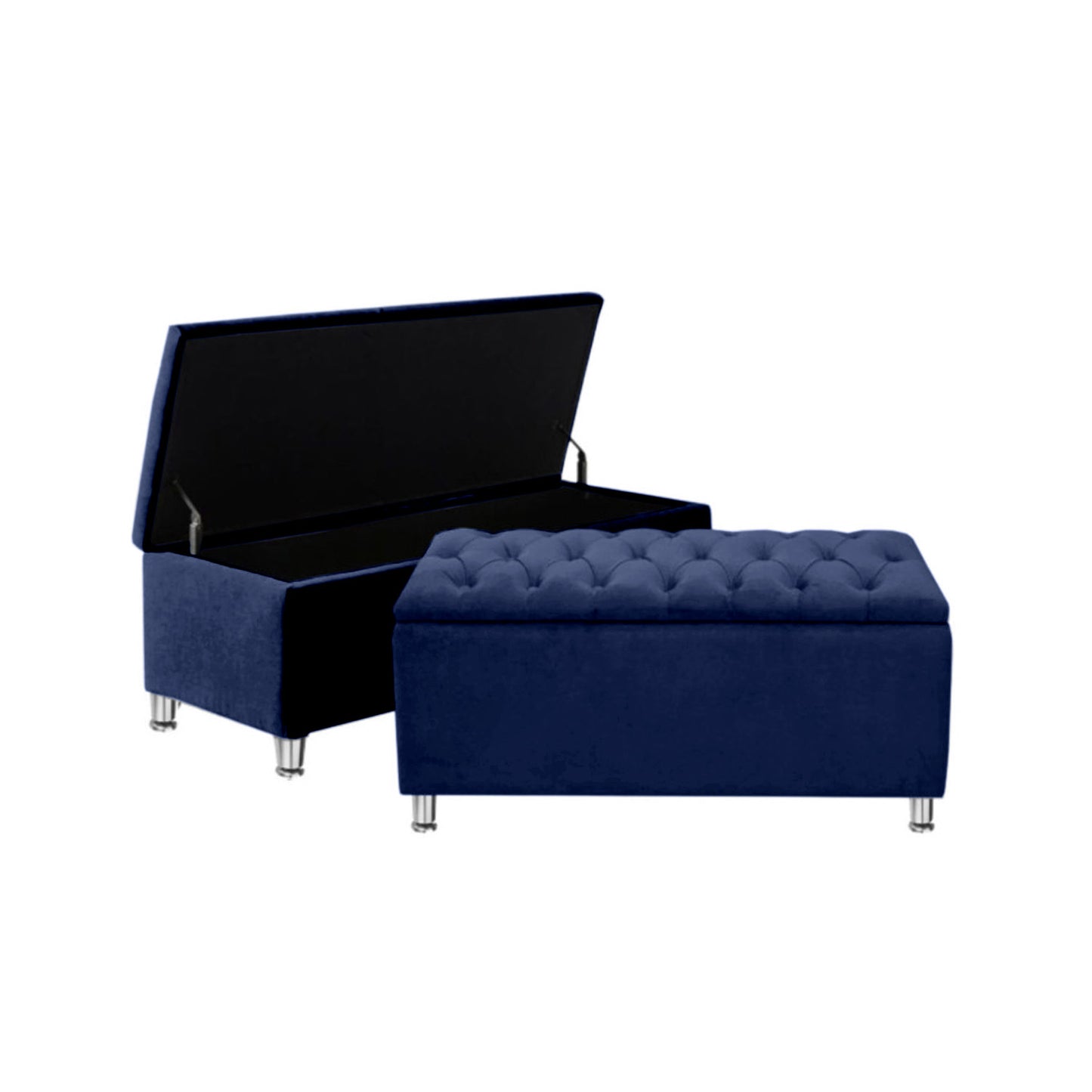 Base Cama con Espaldar + Colchon + Puff Baul King Julieta  azul