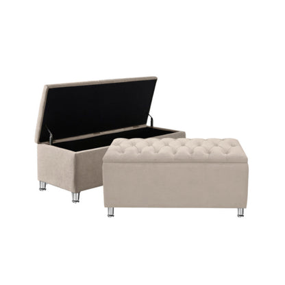 Base Cama con Espaldar + Colchon + Puff Baul Queen Julieta  beige