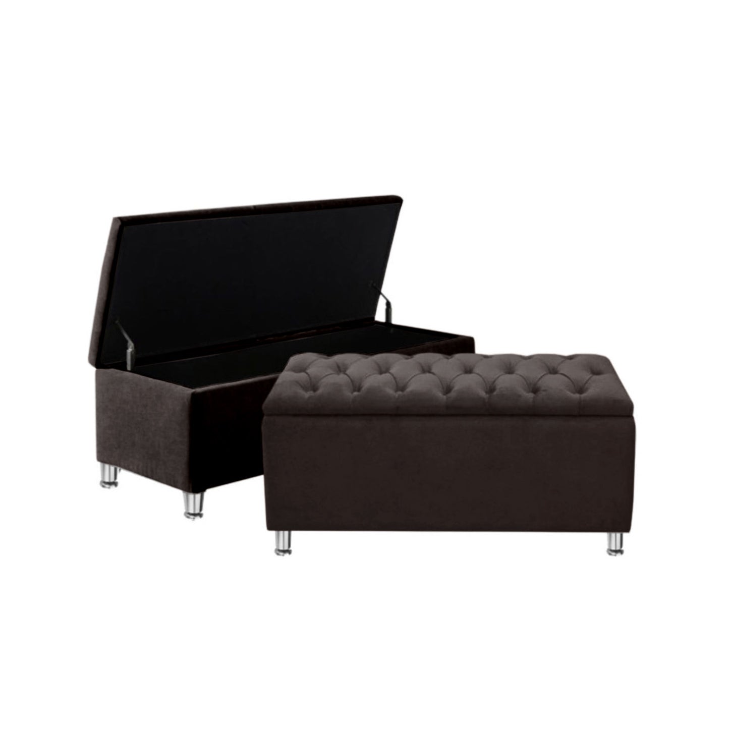 Base Cama con Espaldar + Colchon + Puff Baul King Julieta  cafe