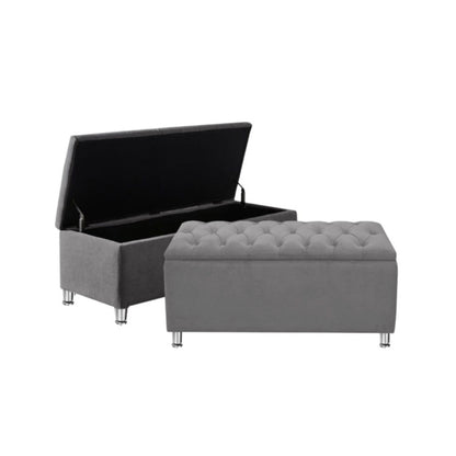 Base Cama con Espaldar + Colchon + Puff Baul Semidoble Julieta  gris plata