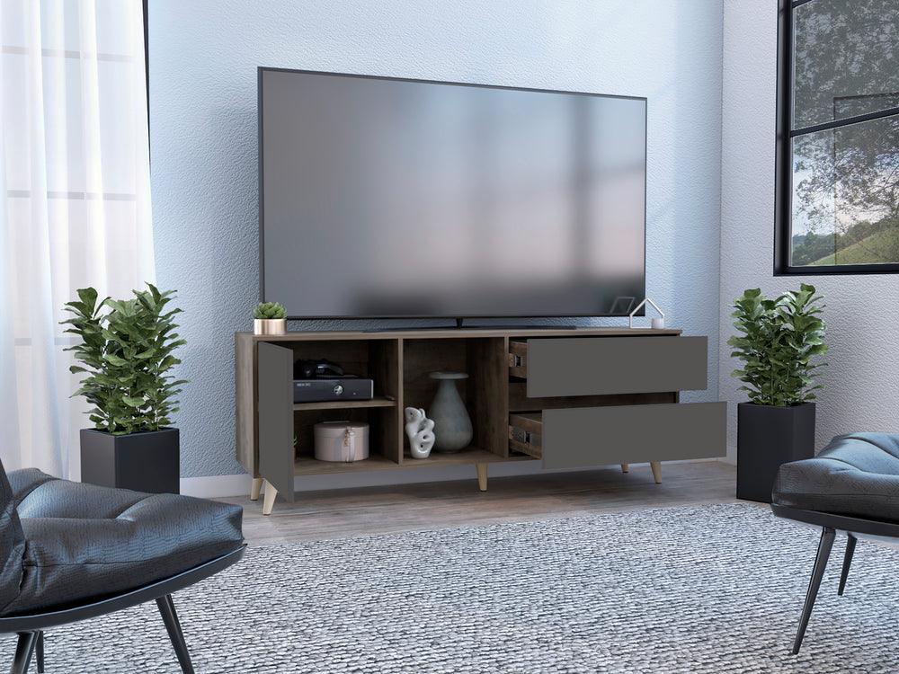 Mesa Para Tv Jureli Nogal Y Plomo Para Tv De 65"