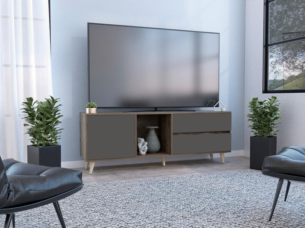Mesa Para Tv Jureli Nogal Y Plomo Para Tv De 65"