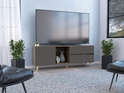 Mesa Para Tv Jureli Nogal Y Plomo Para Tv De 65"