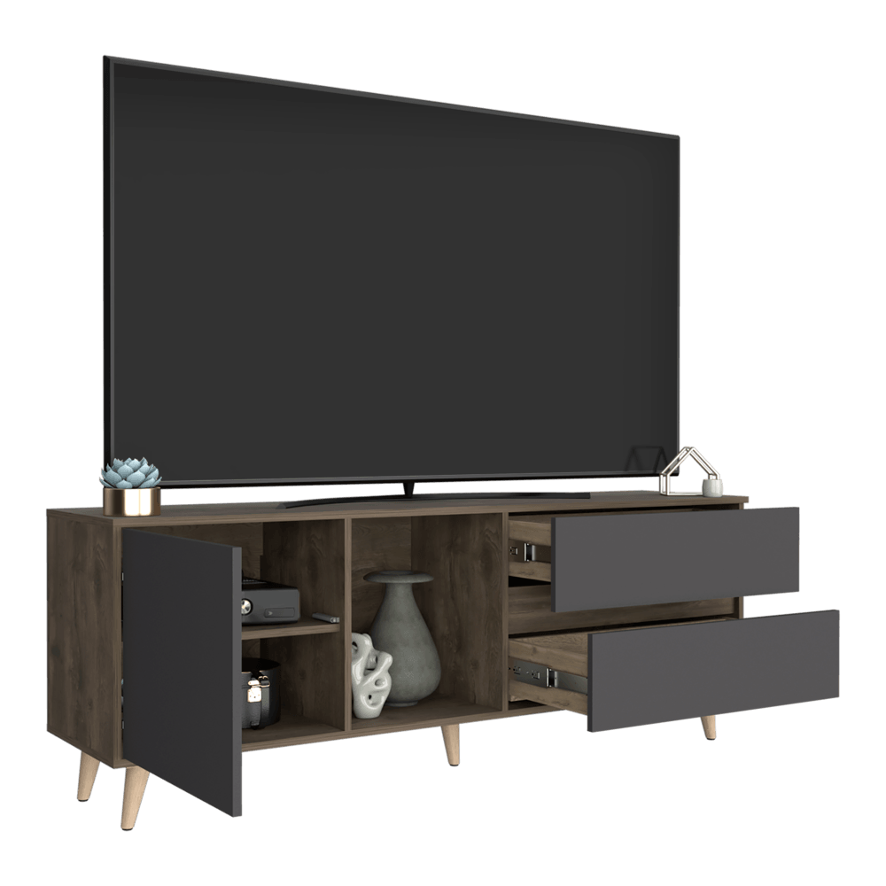 Mesa Para Tv Jureli Nogal Y Plomo Para Tv De 65"