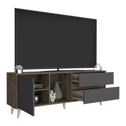 Mesa Para Tv Jureli Nogal Y Plomo Para Tv De 65"