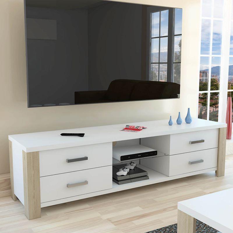 Mesa Para Tv Molaga Blanco Y Rovere Para Televisor De 50"