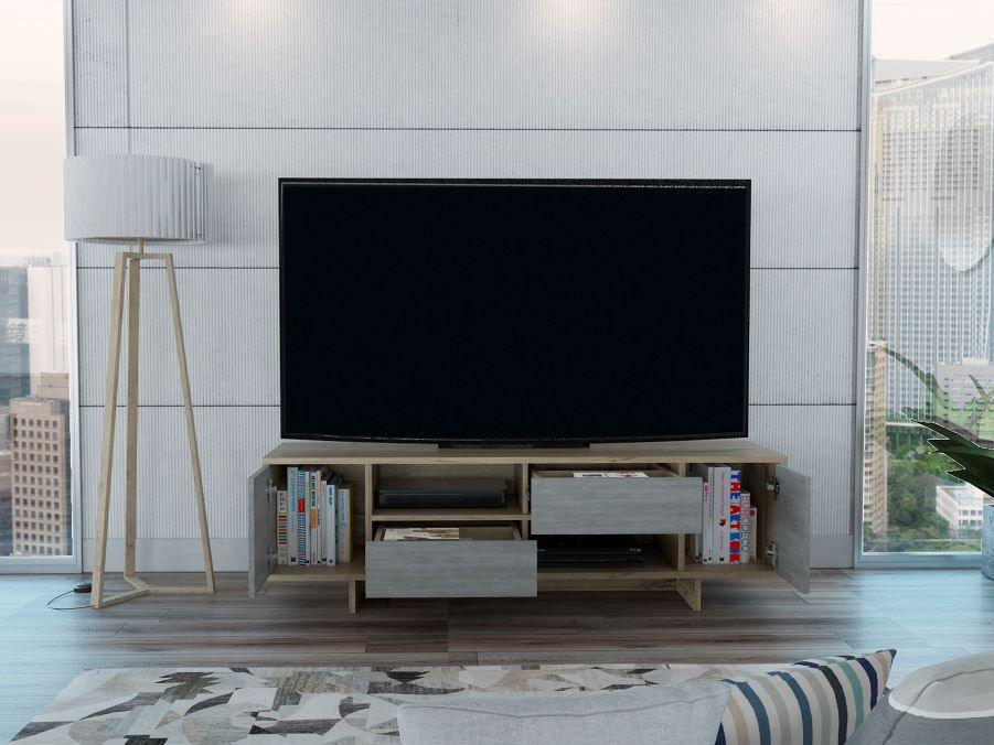 Mesa Para Tv Valle Perleu Café Claro Y Plomo