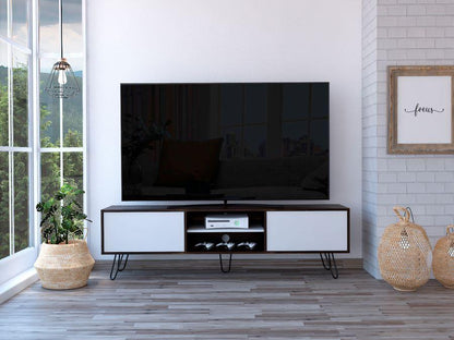 Mesa Para Tv Lira Caoba Y Blanco Para Televisor De 70 Pulgadas