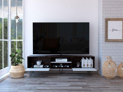 Mesa Para Tv Lira Caoba Y Blanco Para Televisor De 70 Pulgadas