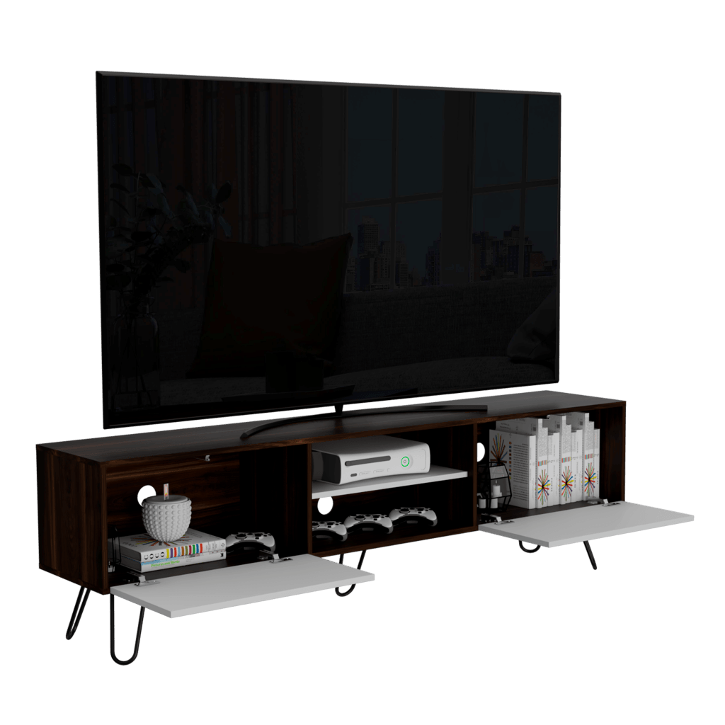 Mesa Para Tv Lira Caoba Y Blanco Para Televisor De 70 Pulgadas