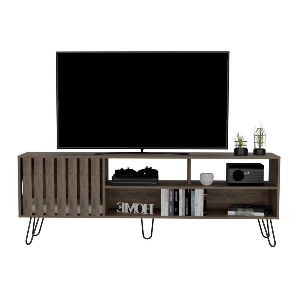 Mesa Para Tv Zari, Nogal, Cuenta Con Espacio Para Mascota Hasta 75 Pulgadas