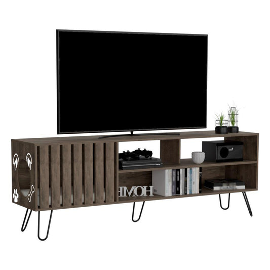 Mesa Para Tv Zari, Nogal, Cuenta Con Espacio Para Mascota Hasta 75 Pulgadas