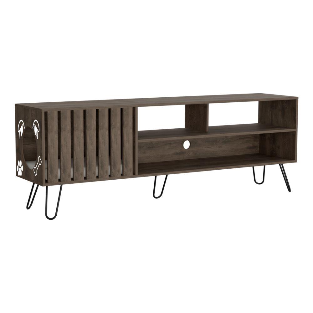 Mesa Para Tv Zari, Nogal, Cuenta Con Espacio Para Mascota Hasta 75 Pulgadas