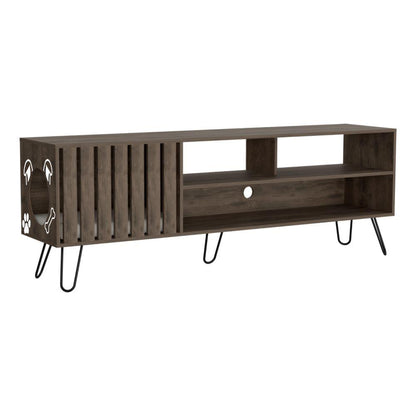 Mesa Para Tv Zari, Nogal, Cuenta Con Espacio Para Mascota Hasta 75 Pulgadas
