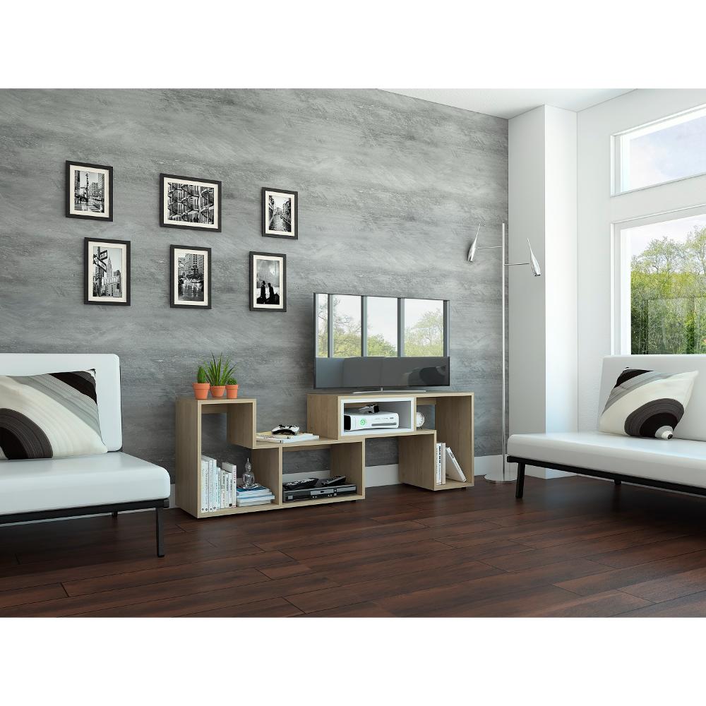 Rack Extensible Veluna  Rovere Y Blanco Para Tv De 50"