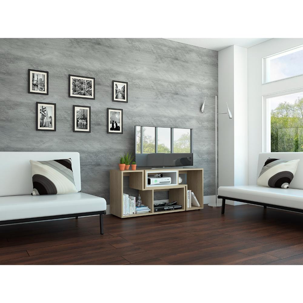 Rack Extensible Veluna  Rovere Y Blanco Para Tv De 50"