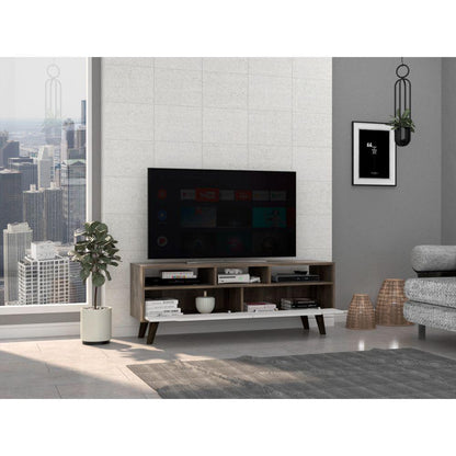 Mesa Para Tv Coruna Nogal Y Blanco Para Tv De 60"