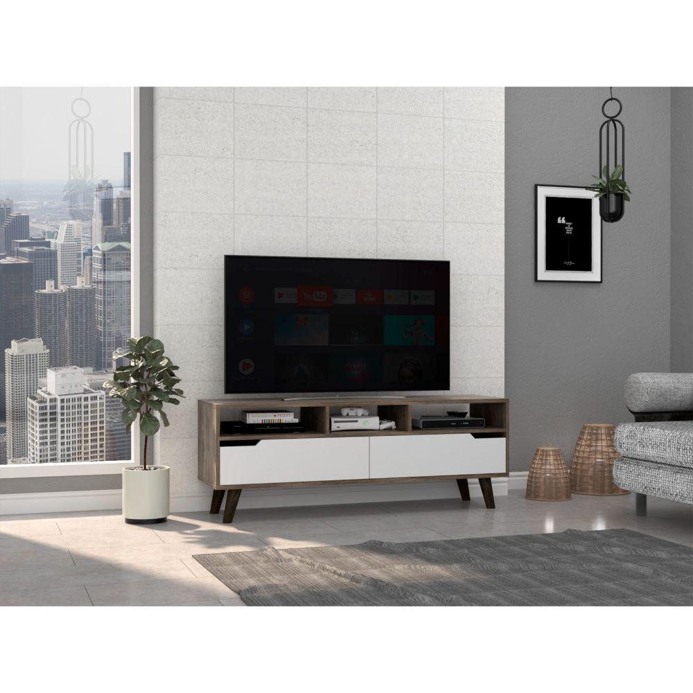Mesa Para Tv Coruna Nogal Y Blanco Para Tv De 60"