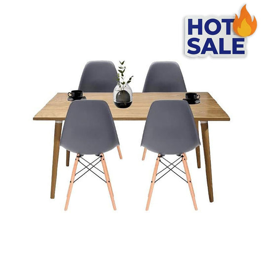 Juego de Comedor Madera Robledo con 4 Sillas Eames gris